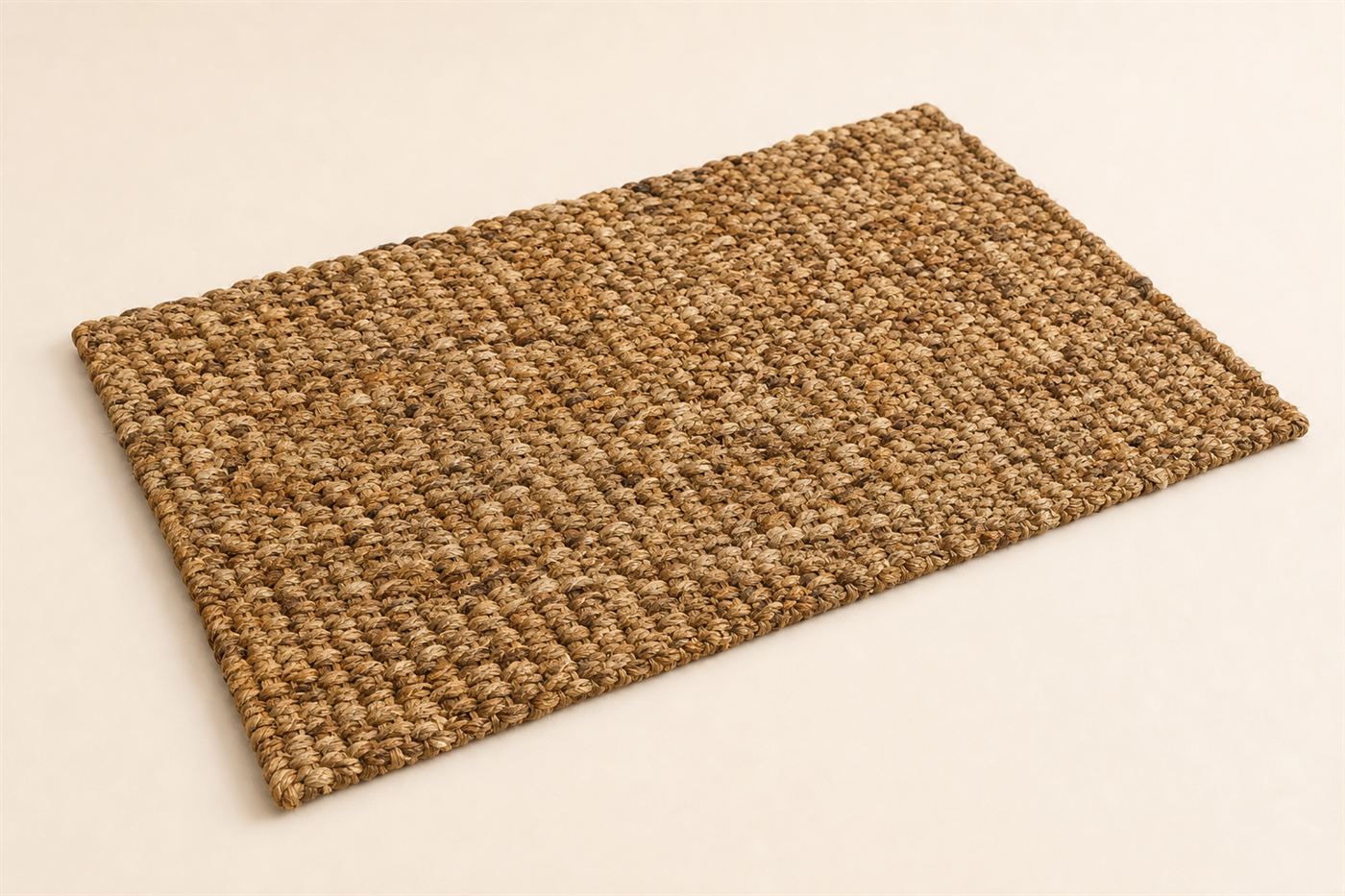 Rectangular banana-fiber doormat with dense dirt-hiding weave